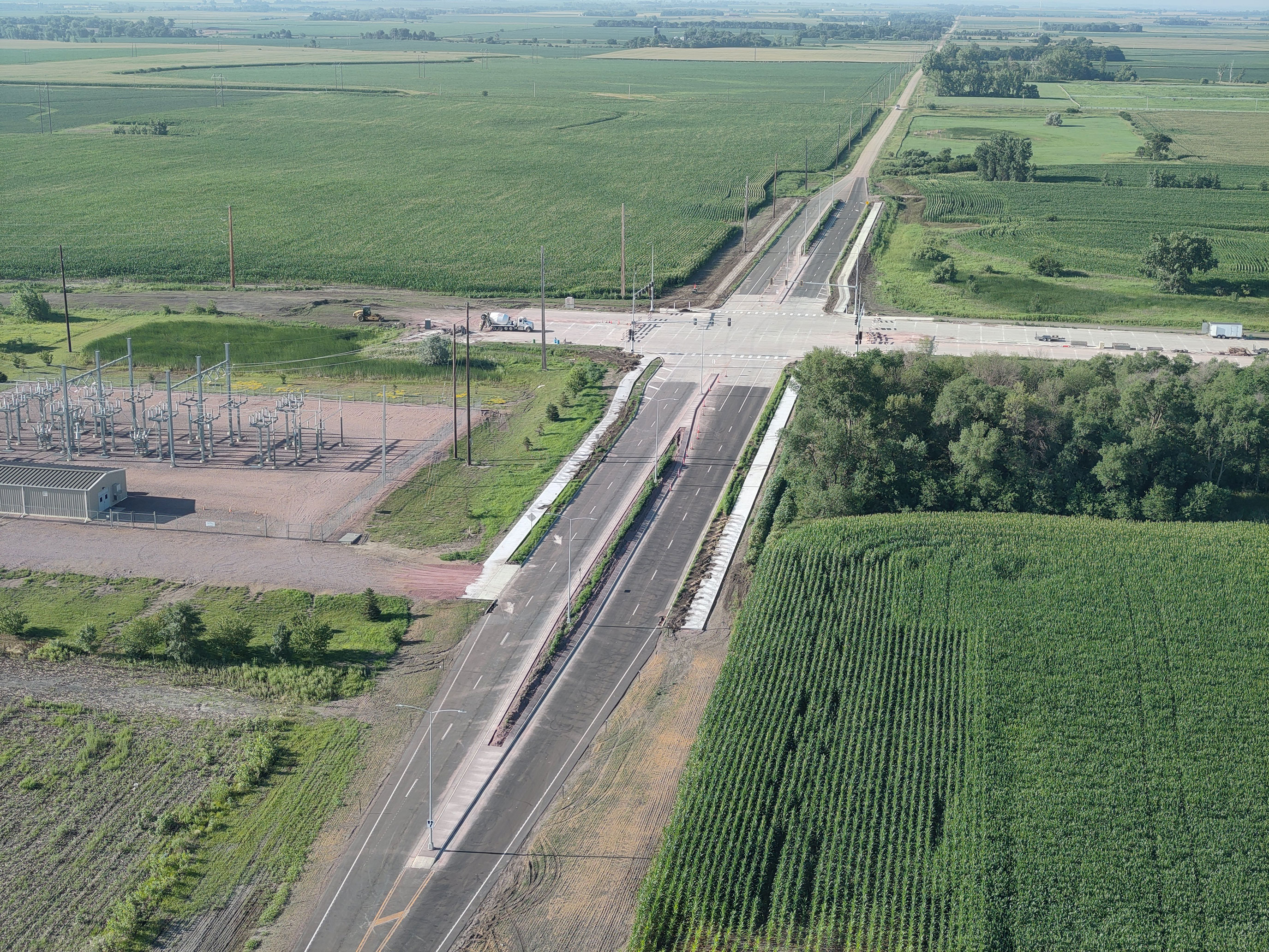 Aerial view of the intersection of South Veterans Parkway and Sycamore Avenue.