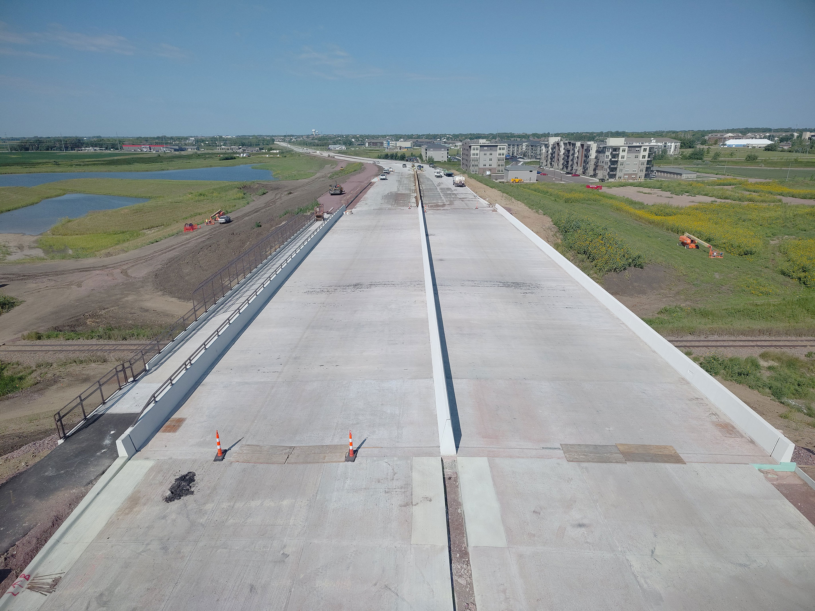 Aerial photo of the BNSF Railroad Bridge reaching completion.