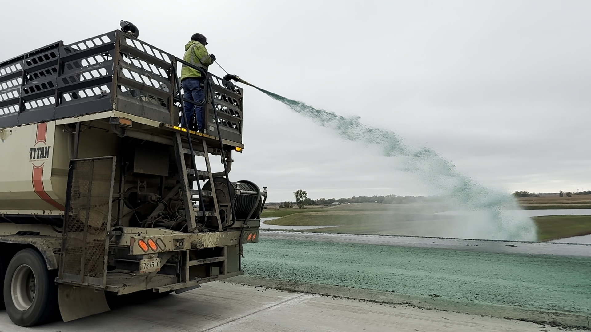 Crews apply special mulch to promote vegetation growth.