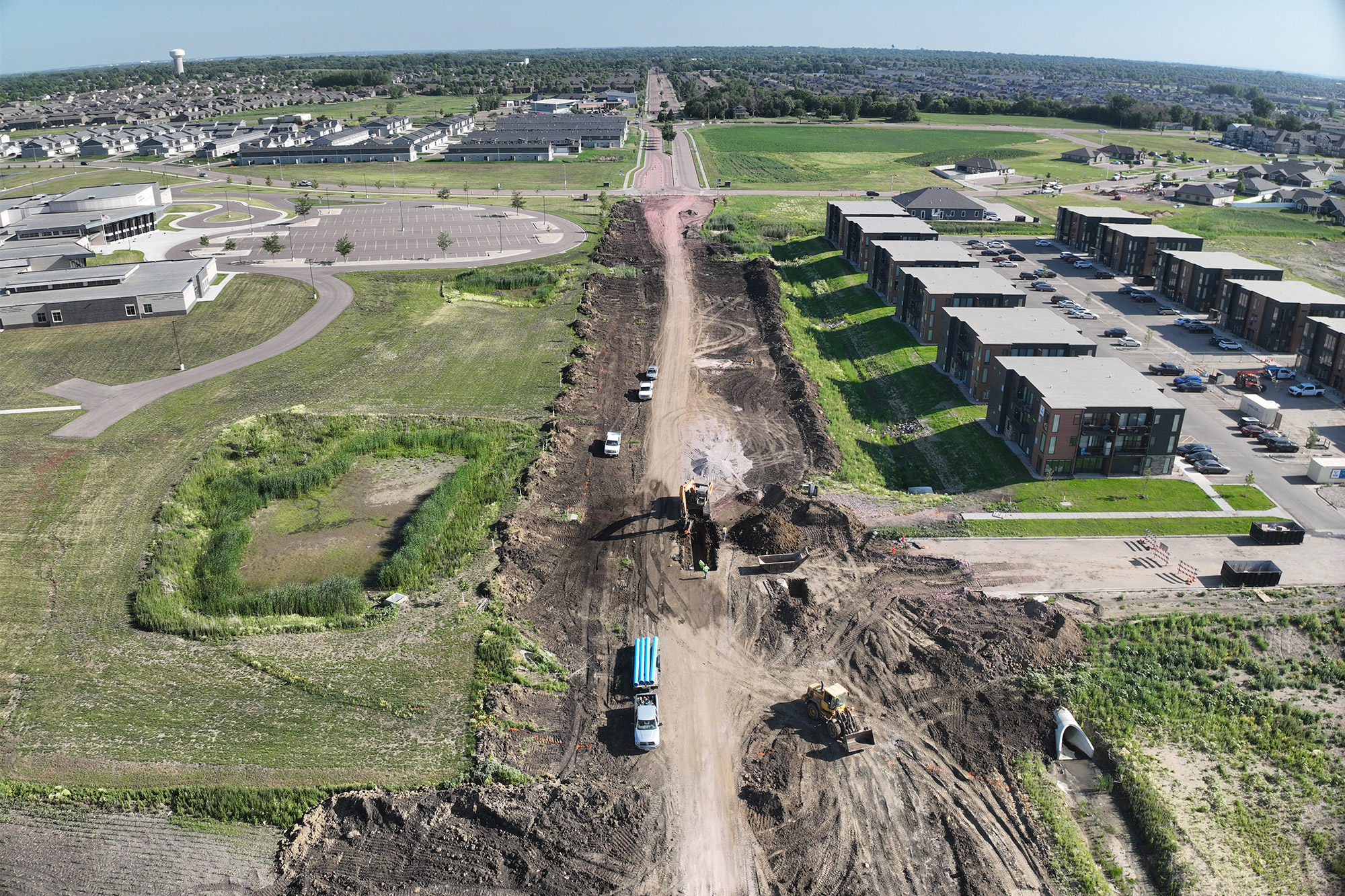 Drone view of construction area. New roadway starting to take shape.